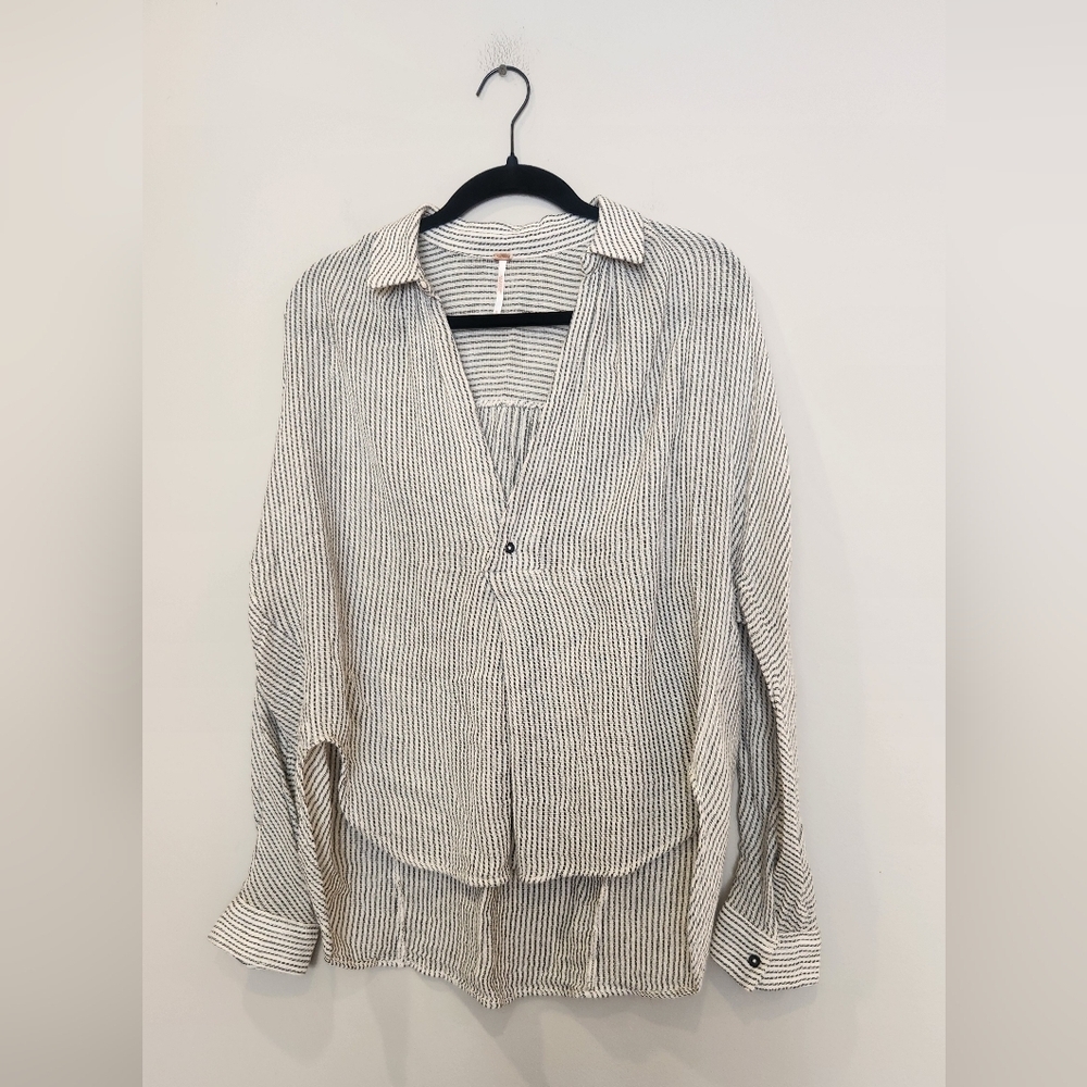 FREE PEOPLE Striped Button-Up Blouse